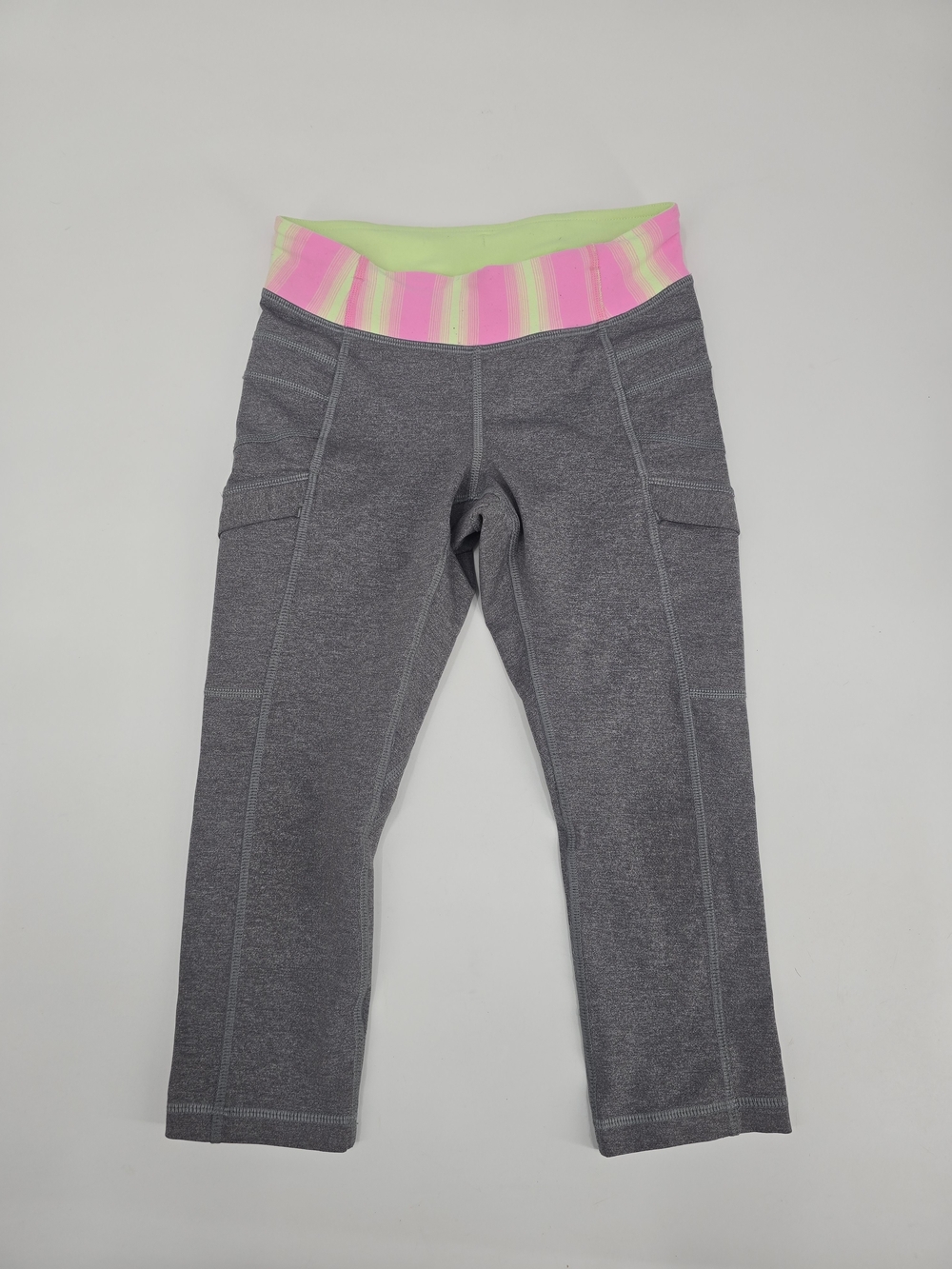 Ivivva Grey Capri Leggings with Neon Pink and Lime Waistband Size 10
